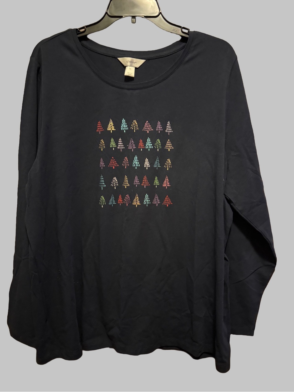 CJ Banks Black Long-Sleeve Tee with Multicolor Tree Motif